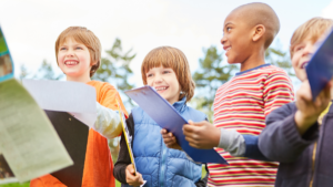 Kids participate in a scavenger hunt